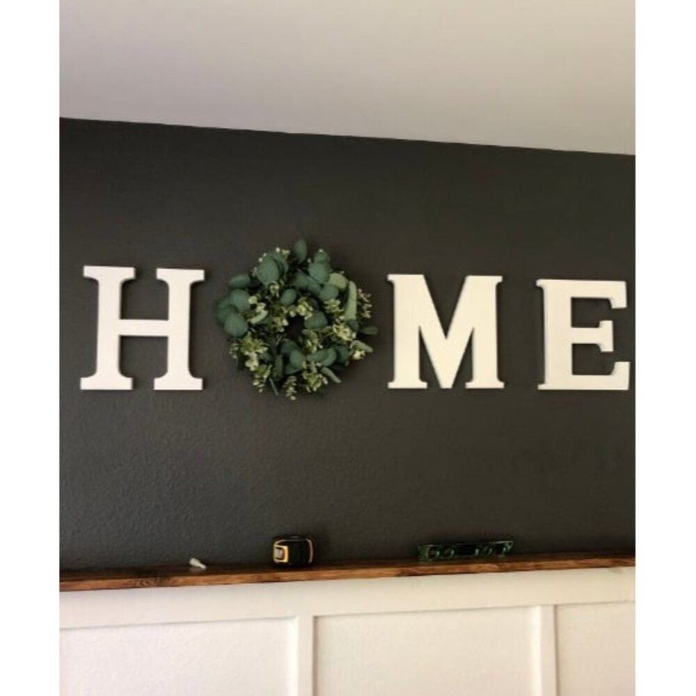 Home Sign for Wall Decor Wooden Home Letters w/ Wreath Artificial Eucalyptus